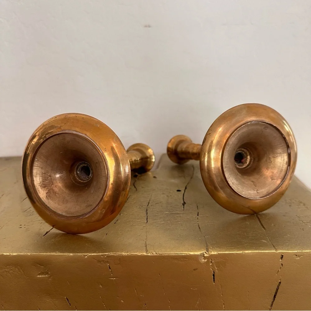 Pair of 2 Gold tone Candlestick Holders